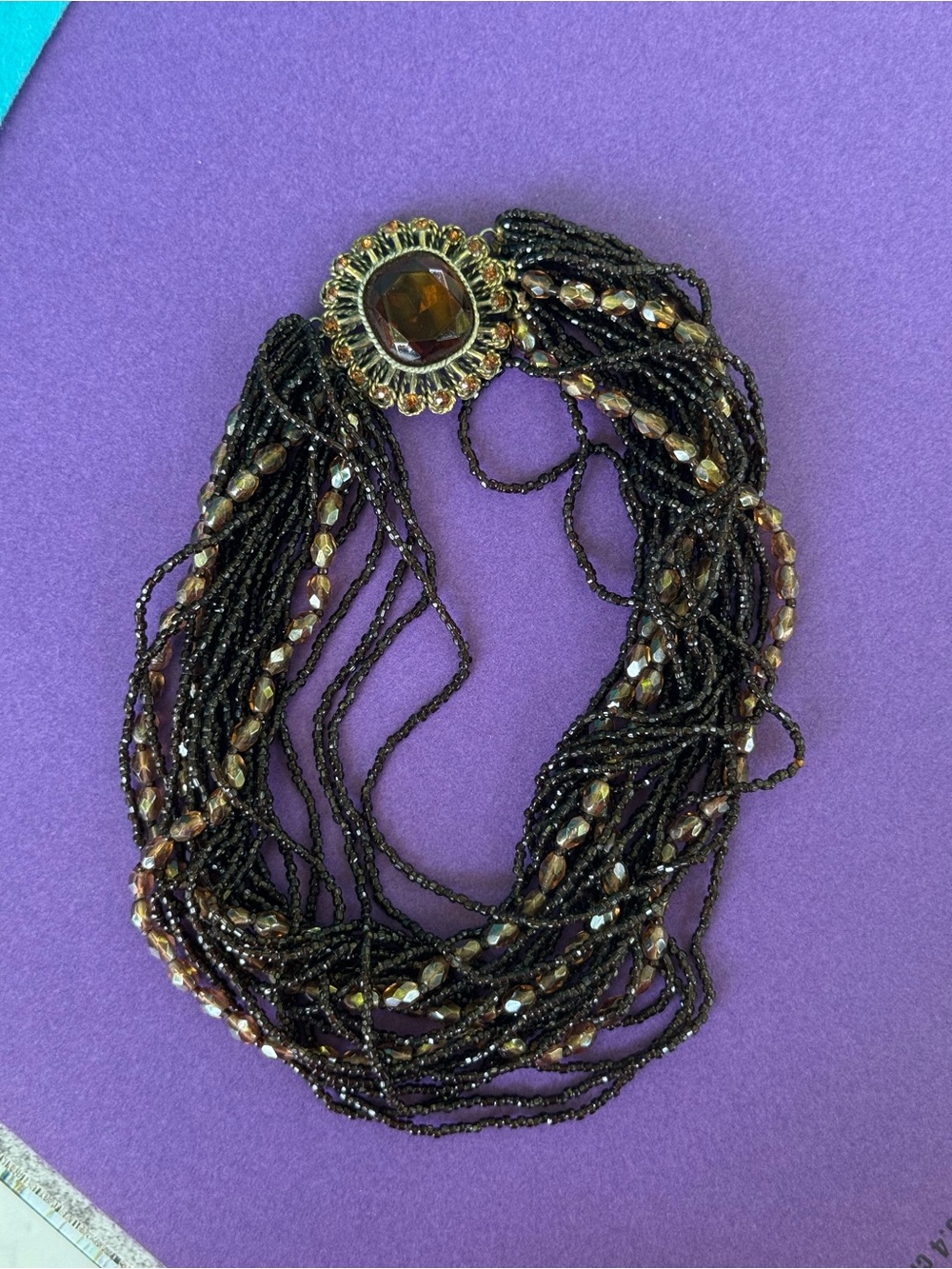 Vintage Vogue JLRY  Sterling Multi-Strand Black and Gold Beaded Necklace